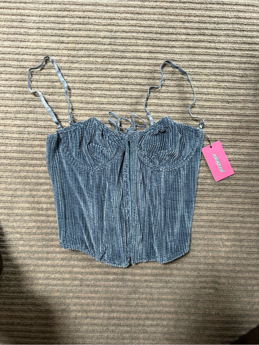 Edikted Slate Blue Velvet Corset Camisole